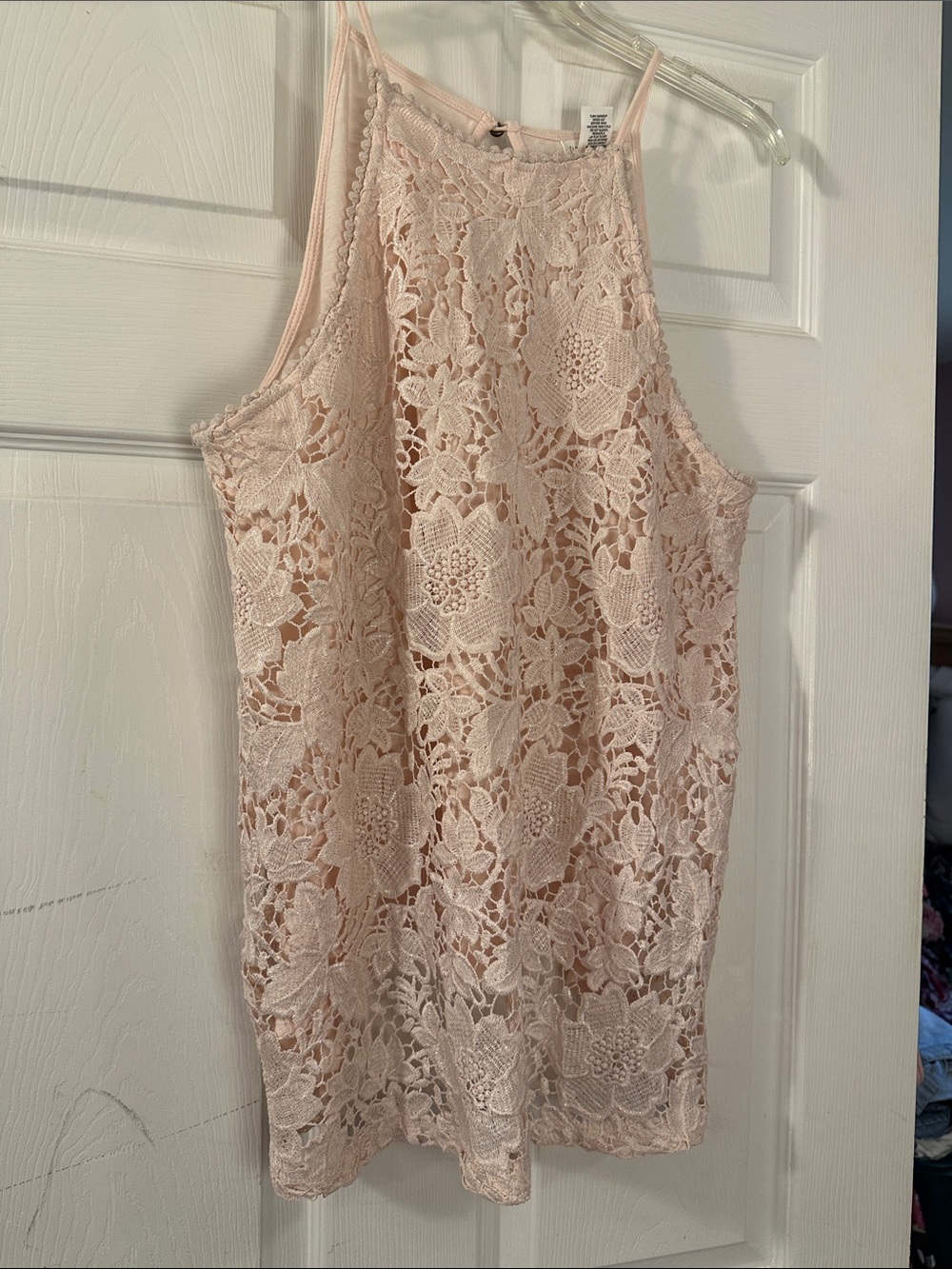 Lace Halter Tank Top - Blush Pink